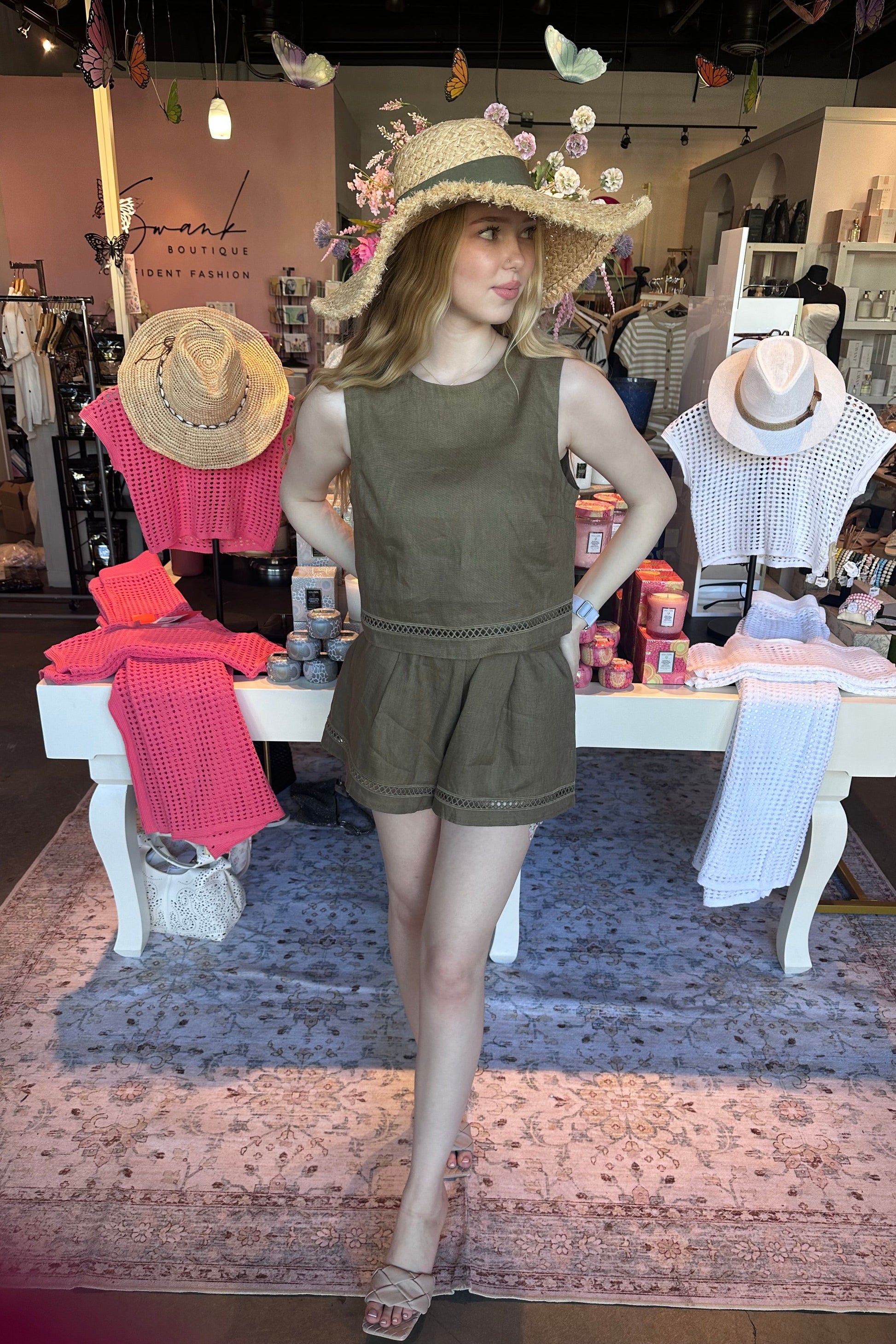 Olive Linen Shorts | Swank Boutique