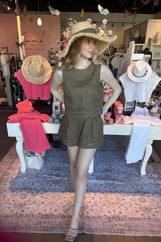 Olive Linen Shorts | Swank Boutique