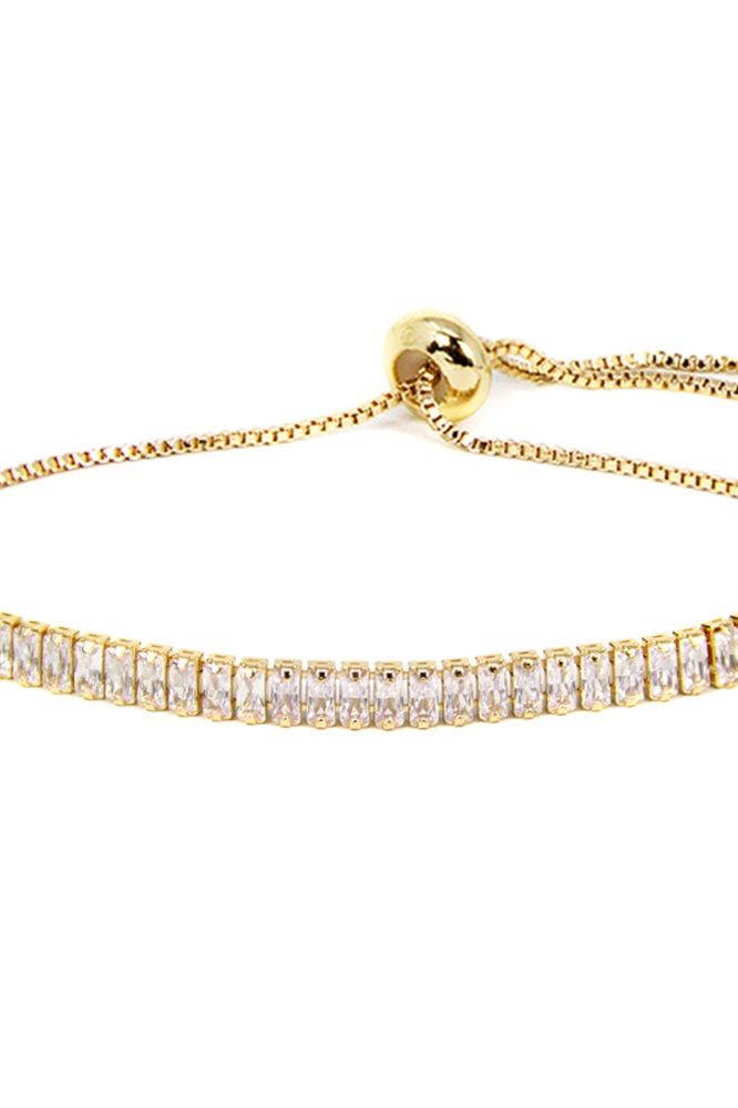Rectangle Rhinestone Bracelet - Gold | Swank Boutique