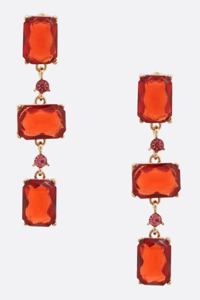 Rectangle Dangle Earrings - Red | Swank Boutique