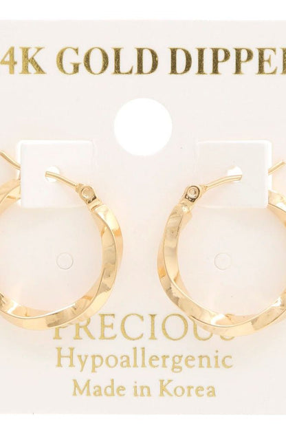 Twisted 14K Gold Dipped Hoop Earrings | Swank Boutique