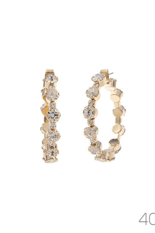 Rhinestone Round Hoop Earrings - Gold