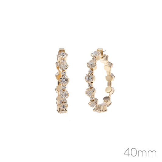 Rhinestone Round Hoop Earrings - Gold