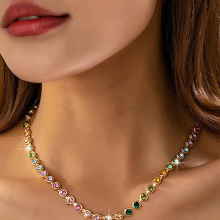 Rainbow Bezel Set Gemstone Necklace | Swank Boutique