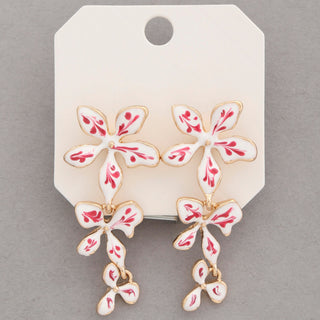 Triple Flower Dangle Earrings - Red | Swank Boutique
