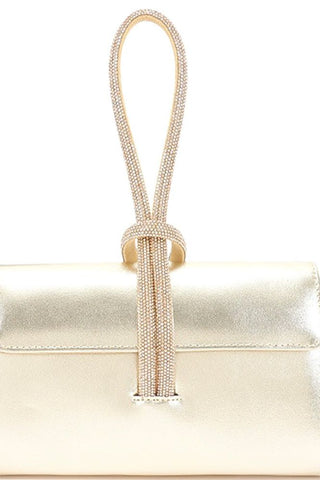 Rhinestone Metallic Clutch - Gold | Swank Boutique