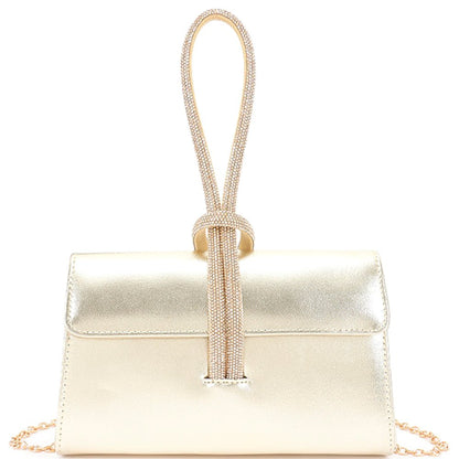 Rhinestone Metallic Clutch - Gold | Swank Boutique