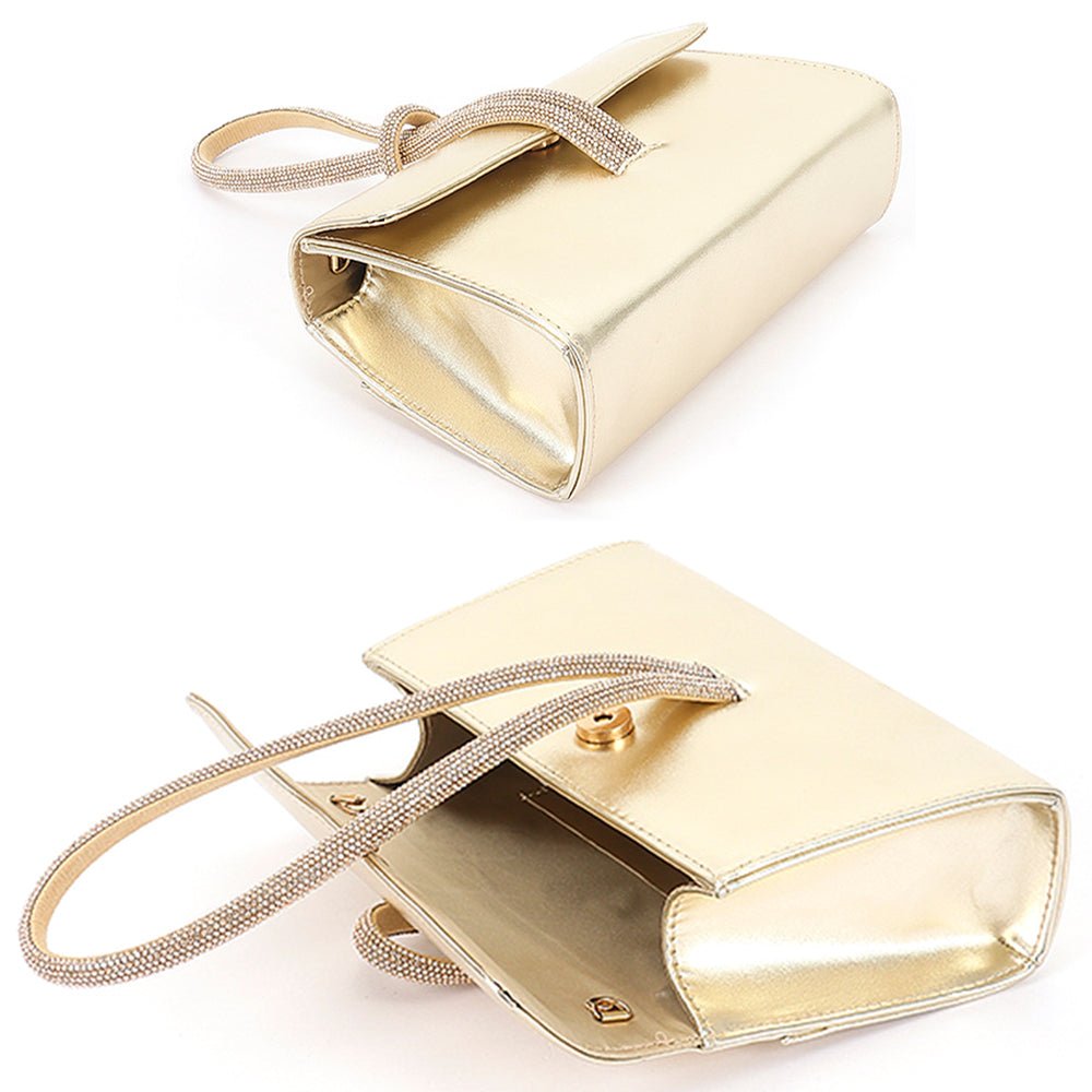 Rhinestone Metallic Clutch - Gold | Swank Boutique
