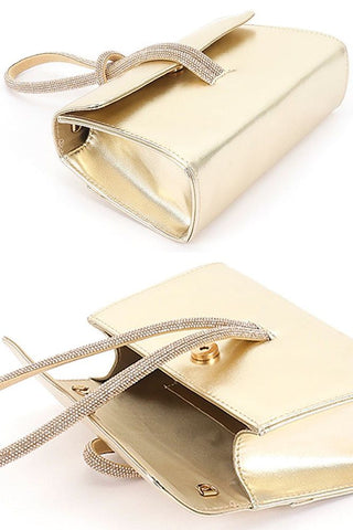 Rhinestone Metallic Clutch - Gold | Swank Boutique