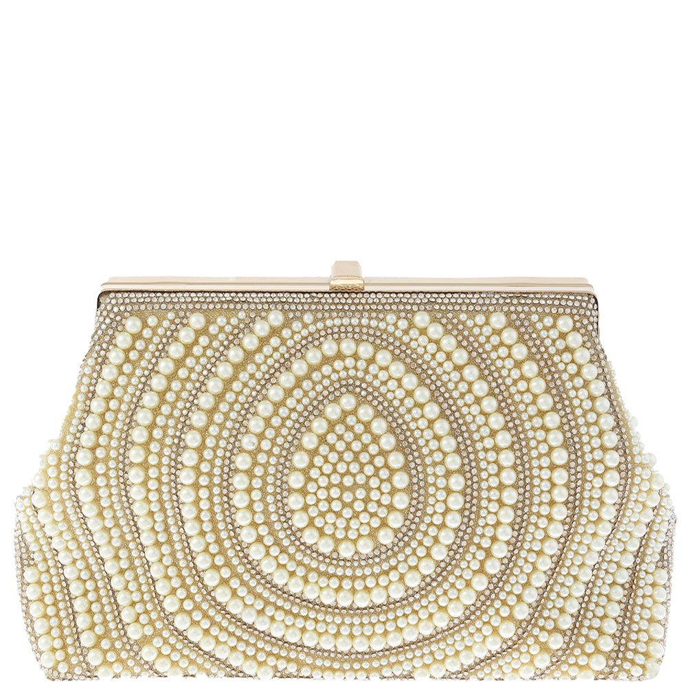 Rhinestone Pearl Clutch - Gold | Swank Boutique