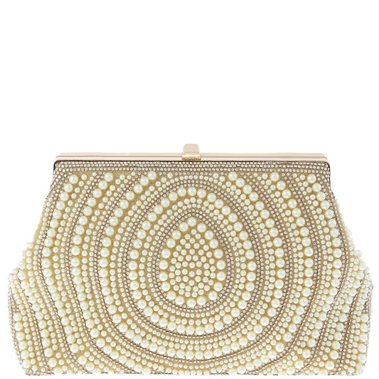 Rhinestone Pearl Clutch - Gold | Swank Boutique