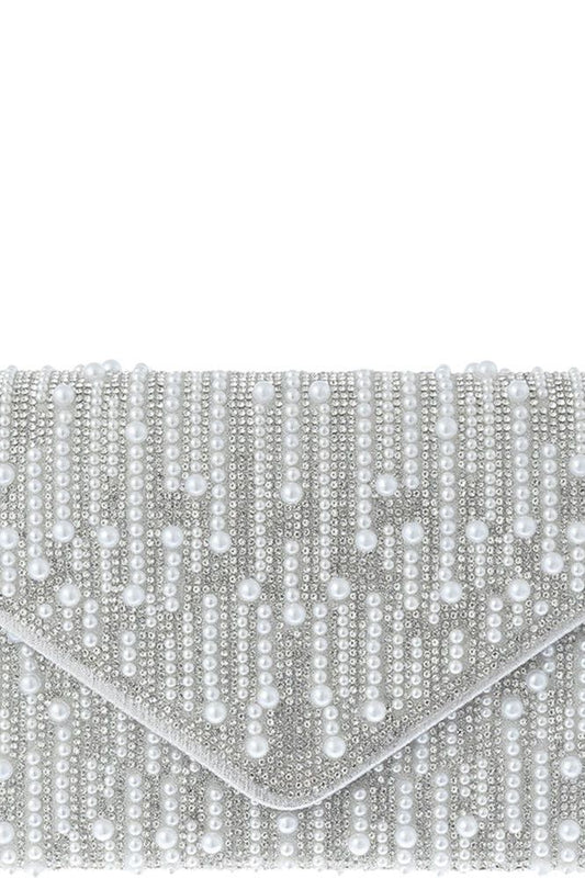 Rhinestone & Pearl Clutch - Champagne (Copy) | Swank Boutique