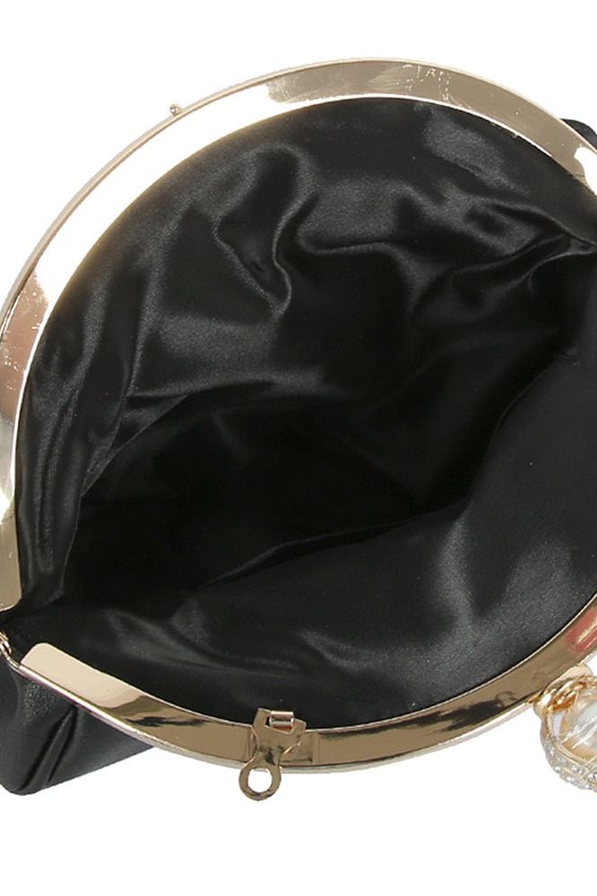 Rhinestone Pleated Twist Clutch - Black | Swank Boutique