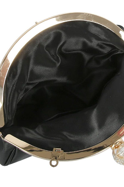 Rhinestone Pleated Twist Clutch - Black | Swank Boutique