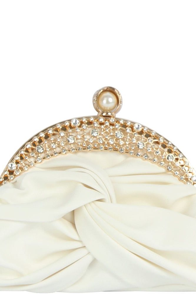 Rhinestone Pleated Twist Clutch - Black (Copy) | Swank Boutique