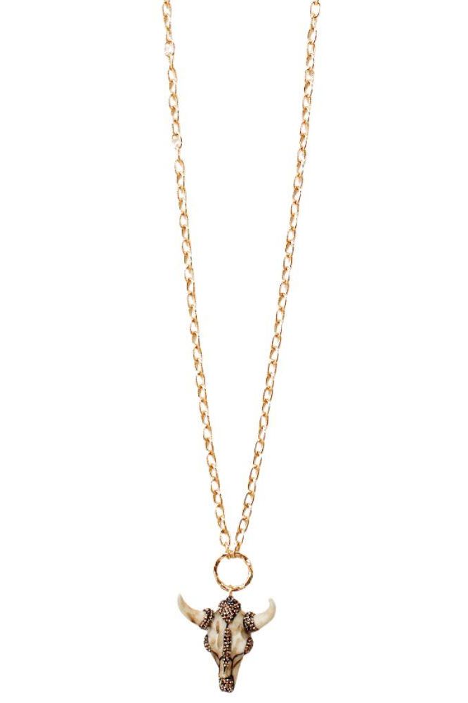 Rhinestone Cattle Skull Necklace | Swank Boutique
