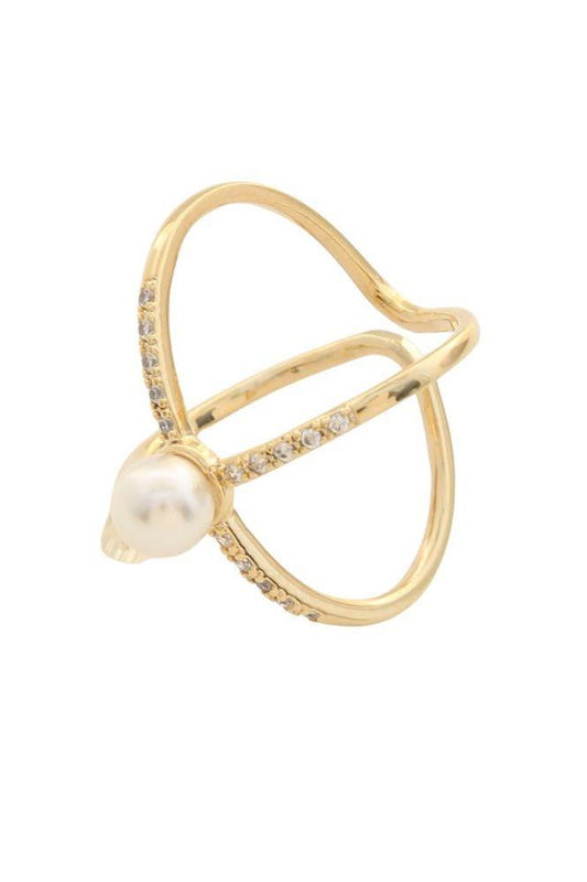 Criss Cross Pearl Ring - Gold | Swank Boutique