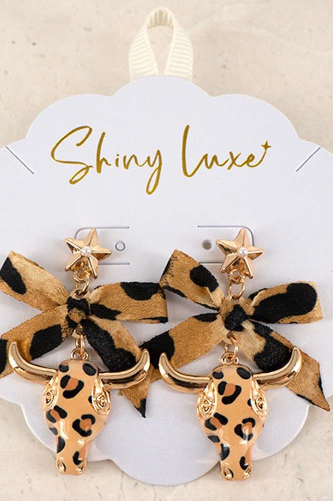 Leopard Ribbon Dangle Earrings | Swank Boutique