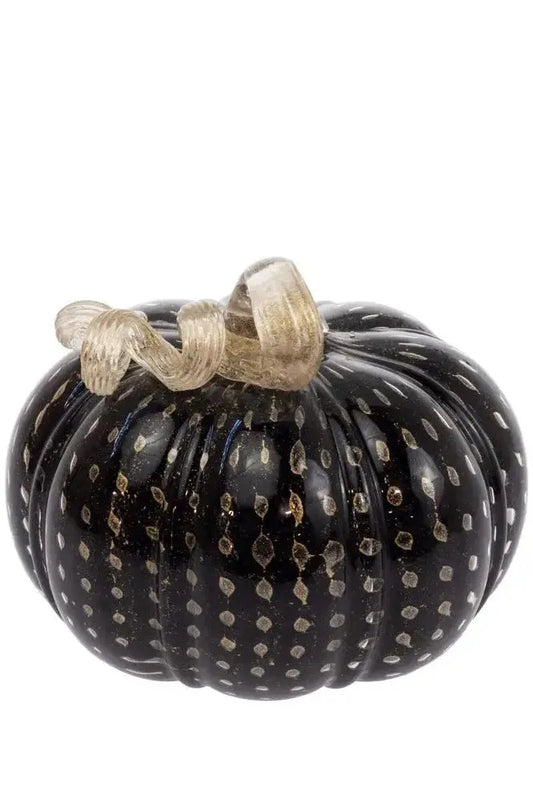 Small Gold & Black Glass Pumpkin 6.75" | Swank Boutique