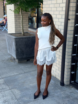 Mila Lace Hem Shorts - Ivory