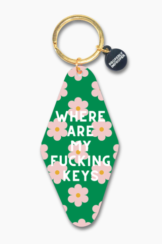 Printed Keychain Green Floral Where Are My Fucking Keys