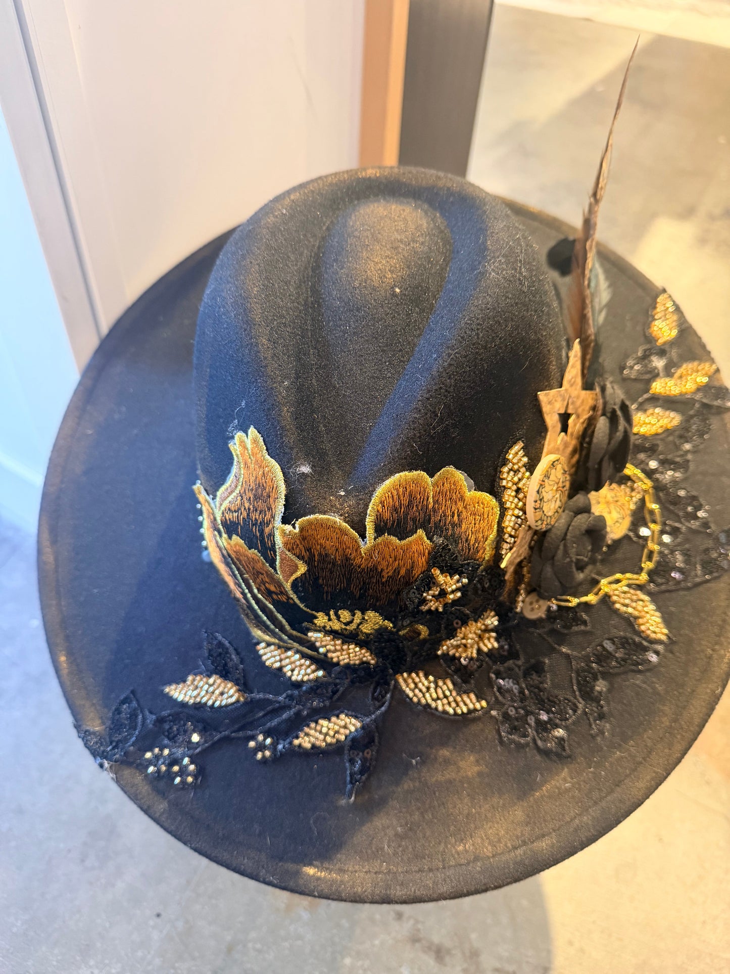 Embellished Hat - Black Wide Brim (Copy) | Swank Boutique