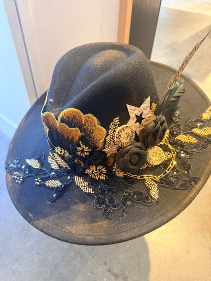 Embellished Hat - Black Wide Brim (Copy) | Swank Boutique