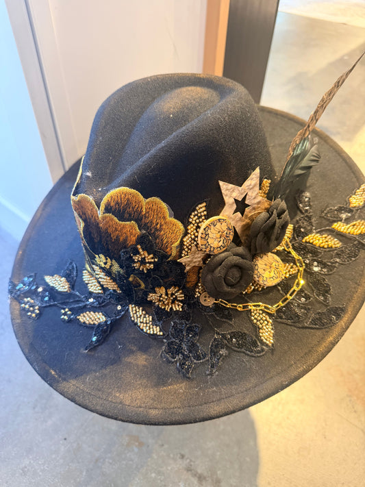 Embellished Hat - Black Wide Brim (Copy) | Swank Boutique