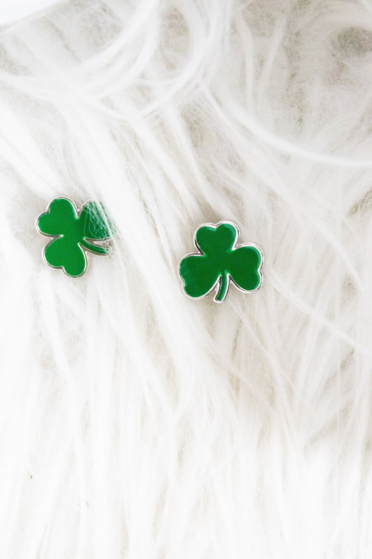 Silver Green Clover Earrings