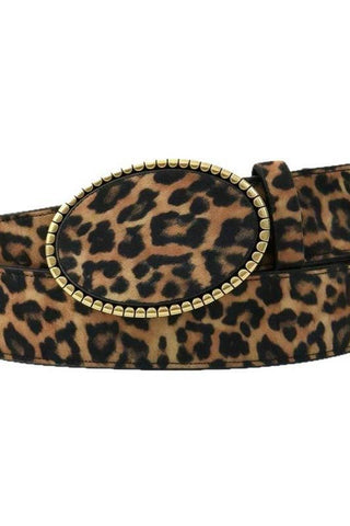 Western Oval Buckle Faux Leather & Leopard Belt | 40BT660 | Swank Boutique