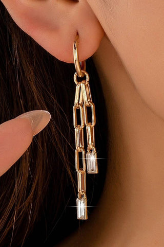 Paperclip Chain Glass Rhinestone Drop Earrings | 80E63144 | Swank Boutique