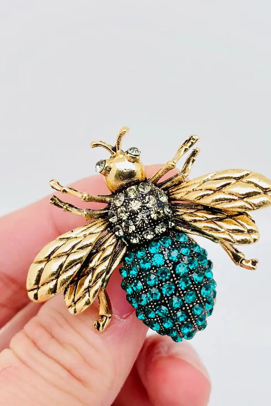 Rhinestone Bee Brooch - Green | Swank Boutique