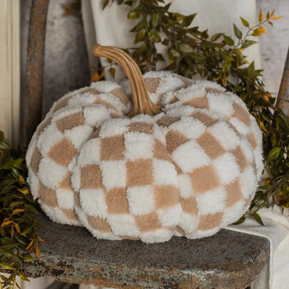 Brown & Cream Checkered Pumpkin | Swank Boutique