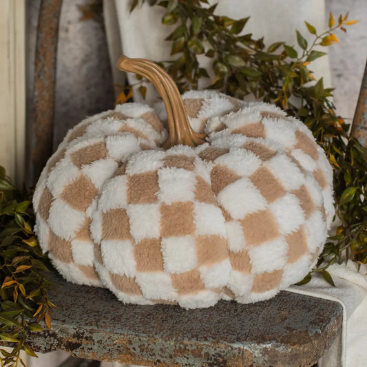 Brown & Cream Checkered Pumpkin | Swank Boutique