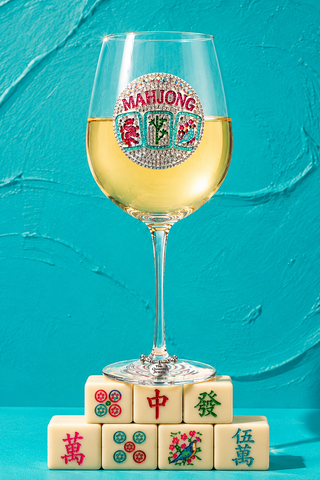 Mahjong Jeweled Stemmed Wine Glass