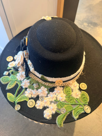 Embellished Hat - Beige Flowers (Copy) | Swank Boutique