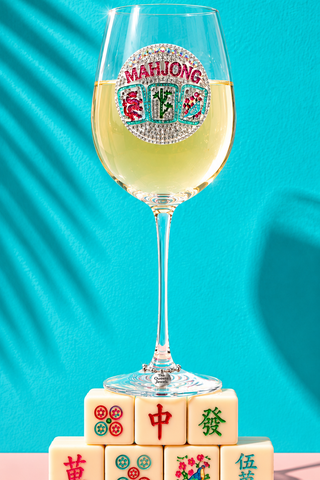 Mahjong Jeweled Stemmed Wine Glass