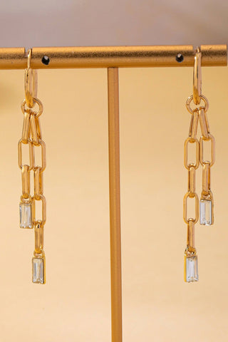 Paperclip Chain Glass Rhinestone Drop Earrings | 80E63144 | Swank Boutique
