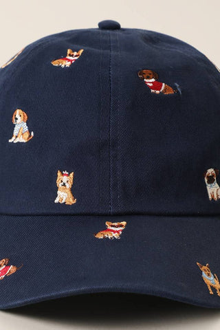 Allover Dog Embroidered Cotton Baseball Cap | Swank Boutique