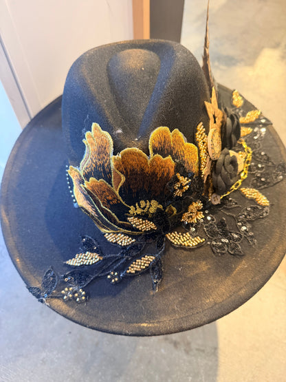 Embellished Hat - Black Wide Brim (Copy) | Swank Boutique