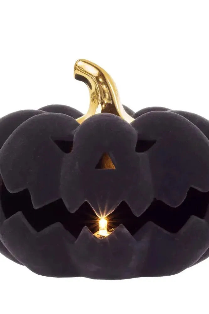 Black Flocked Velvet Jack O Lantern 6.75" | Swank Boutique