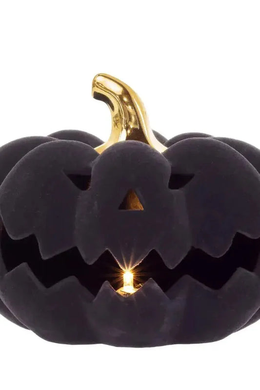 Black Flocked Velvet Jack O Lantern 6.75" | Swank Boutique