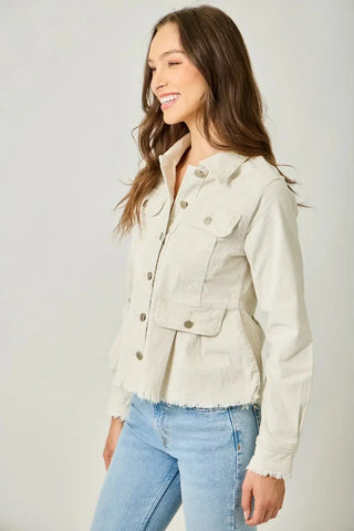 Washed Corduroy Peplum Jacket - Rose (Copy) | Swank Boutique