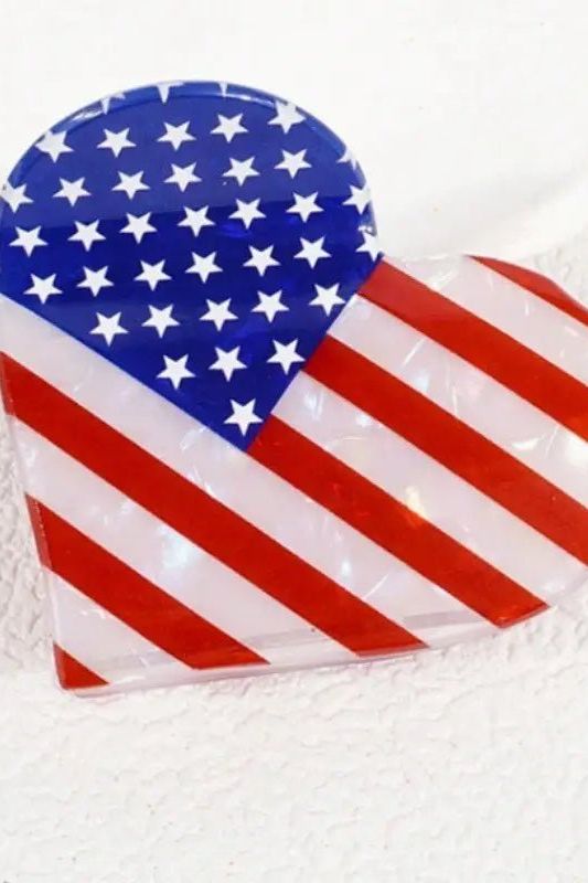 USA Flag Fourth of July Hair Clip - Heart | Swank Boutique