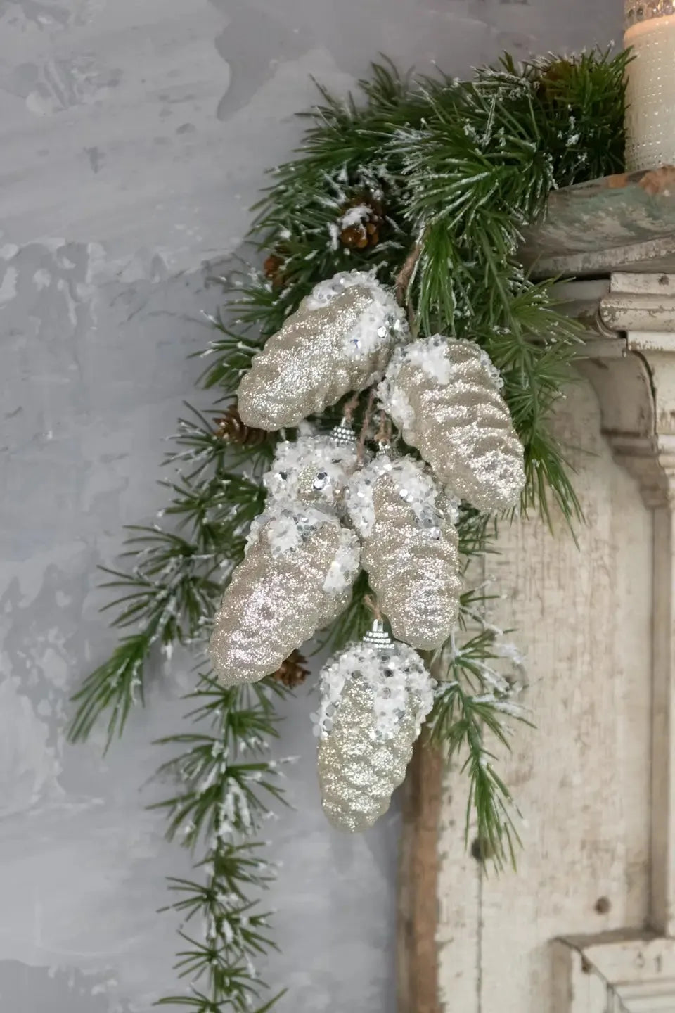 Glittered White Pinecones | Swank Boutique