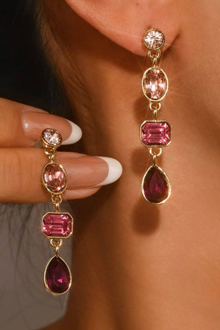 4 Tier Drop Layer Rhinestone Earrings | 40E527 | Swank Boutique