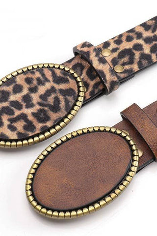 Western Oval Buckle Faux Leather & Leopard Belt | 40BT660 | Swank Boutique