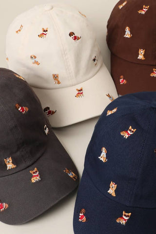Allover Dog Embroidered Cotton Baseball Cap | Swank Boutique