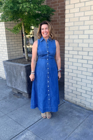 Elsie Button Front Denim Dress | Swank Boutique