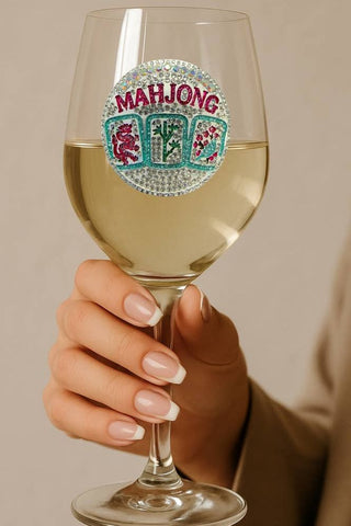 Mahjong Jeweled Stemmed Wine Glass